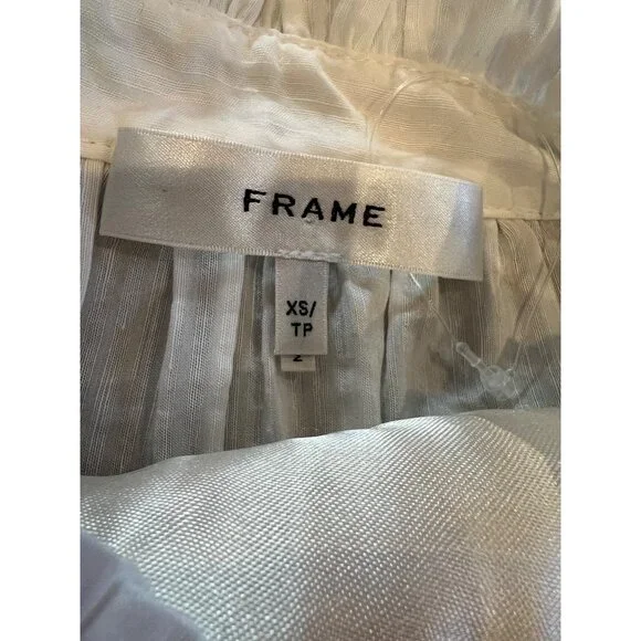 NEW Frame white Linen-Blend Ruffle-Trimmed Top Size XS